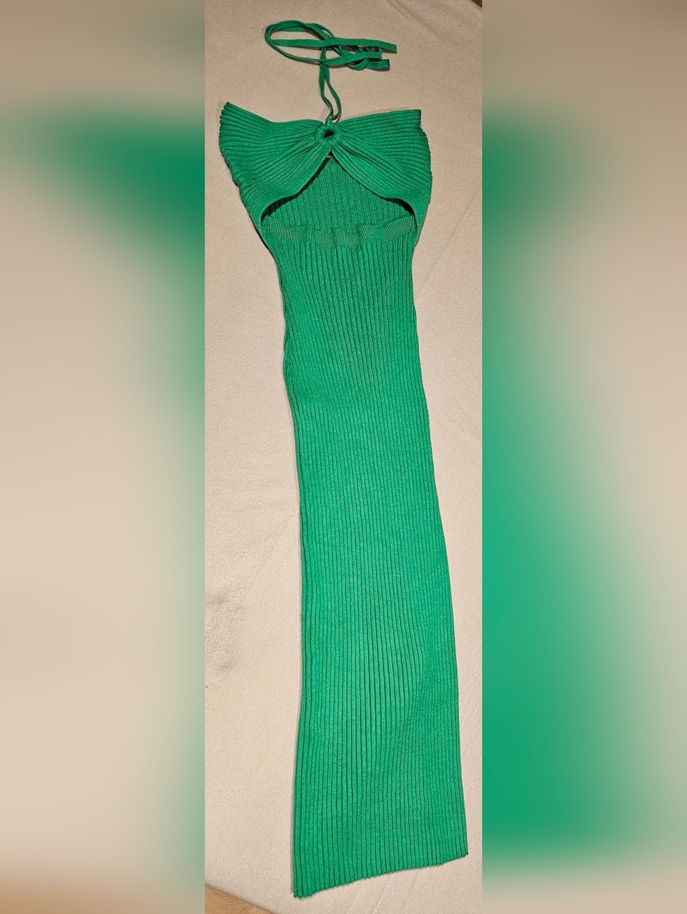 That‎ so Fetch Green Ribbed Halter Knit Maxi Dress Size S/M